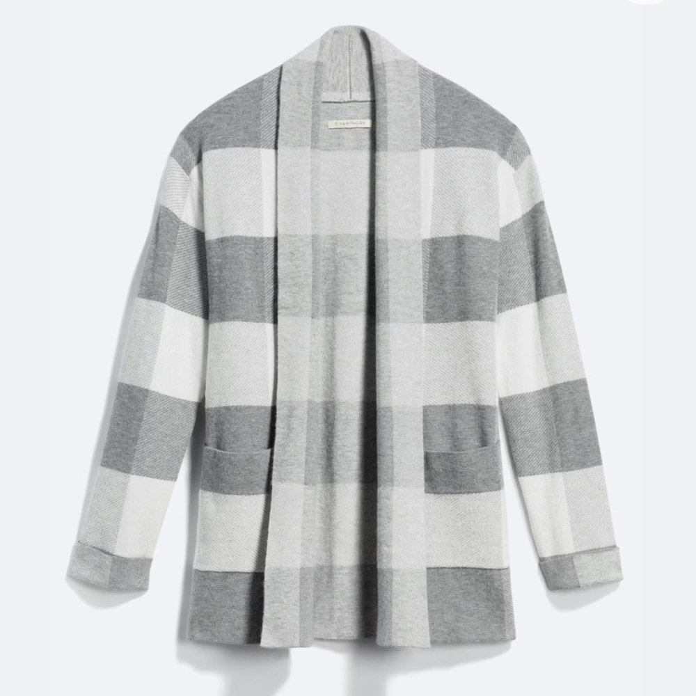 Market & Spruce Womens‎ Grey White Buffalo Plaid Open Front Cardigan Sweater S